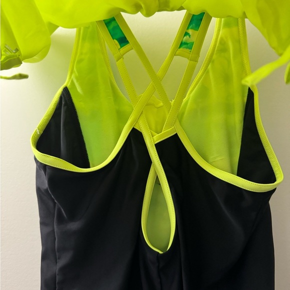 Girls Floral Swimsuit with Neon Shorts XL 16 - Picture 2 of 4